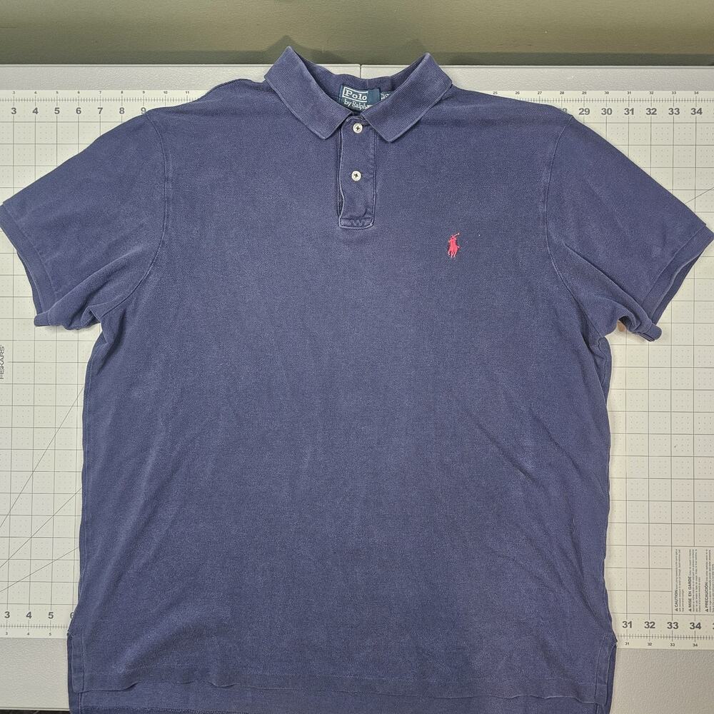 Polo Ralph Lauren Shirt XXL Blue Pique Vintage Faded Ivy League Custom Preppy